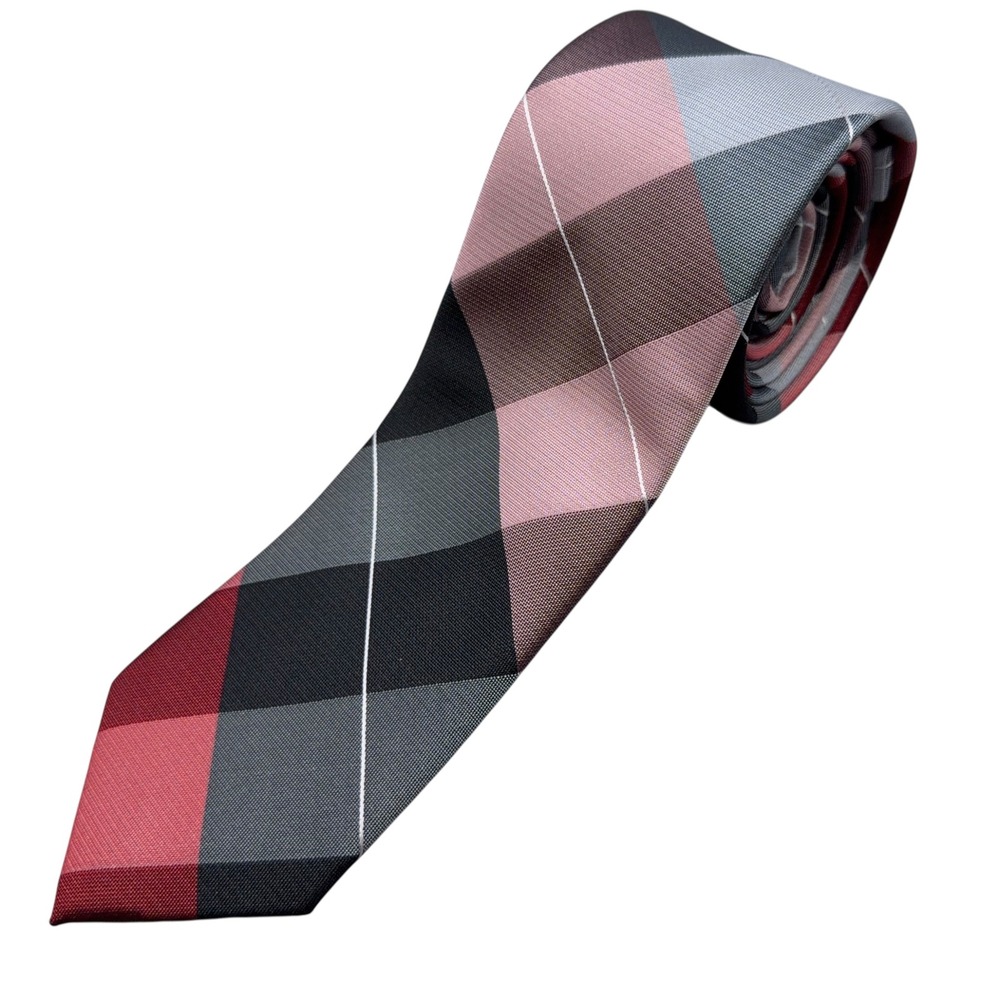 AXIST Mens Plaid Necktie‎ Red Gray Black Polyester Formal Fashion Accessory